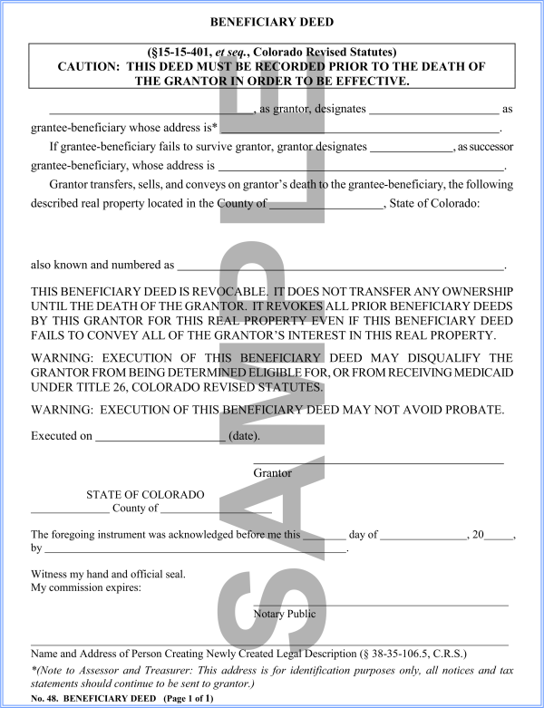 Free Printable Beneficiary Deed Colorado Printable Templates